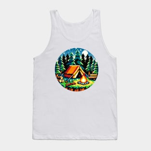 8-bit Camping Adventure: Pixel Wilderness Escape Art Tank Top